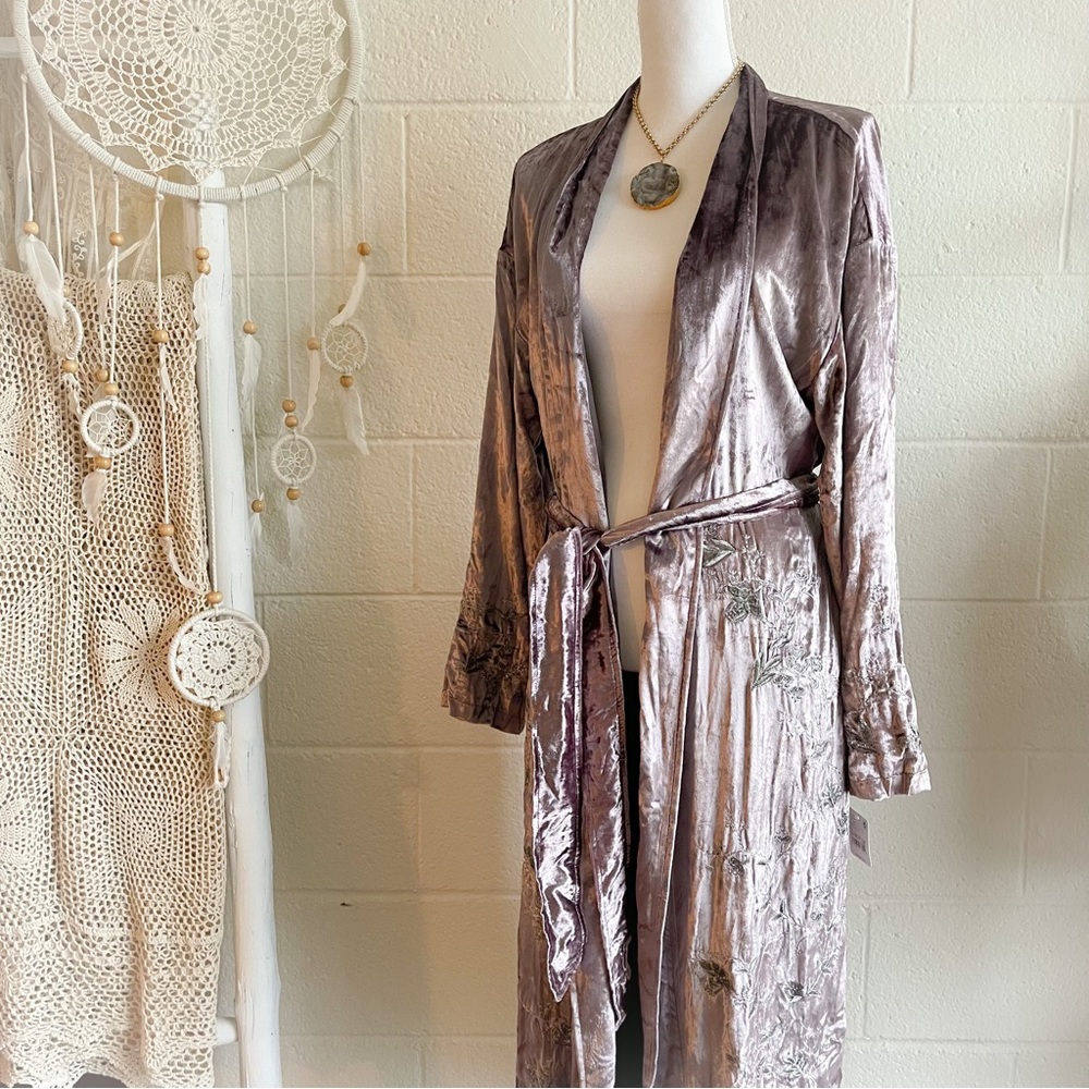 NWT Free People X Nigel Preston Embroidered Velvet Robe